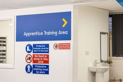 Sign for the Apprentice Training Area at the East Anglia Energy Academy