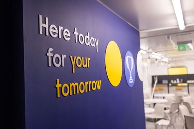 A wall display at the East Anglia Energy Academy that says “Here today for your tomorrow”
